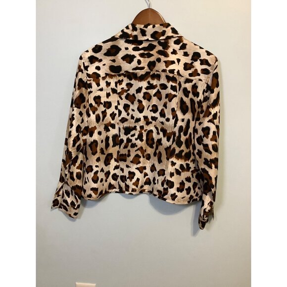 Vtg 90s Transitions Womens Petite Large Leopard Print 100% Silk Button Up Blouse - Picture 5 of 9